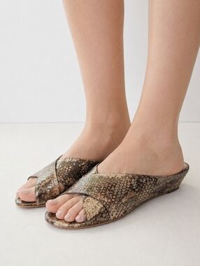 Agl Snake-Print Crisscross Slide Wedge Sandals - Brown Multi Size 37.5